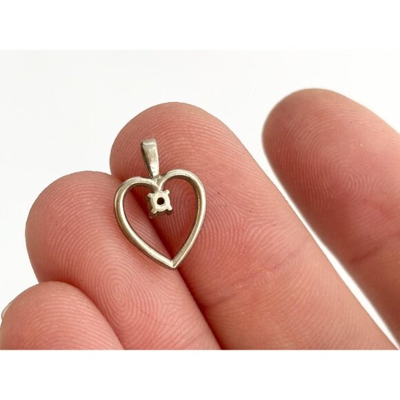 Heart Shaped CZ Accented Tiny Sterling Silver 925 Vintage Pendant | Charm - Picture 9 of 12